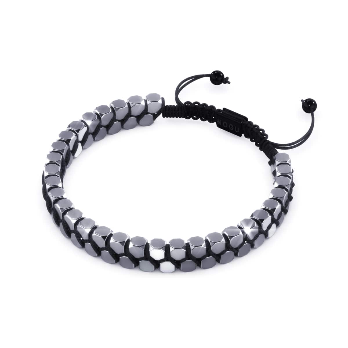 Géome sacrée | Hématite d'argent | Bronze à canon | Bracelet octaèdre